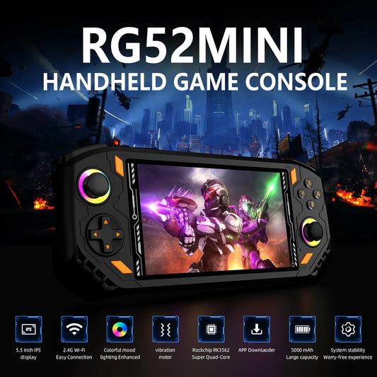 iGameConsole AISLPC RG52 Best WiFi Retro Handheld Console 2026 | 10000 Preloaded GBA SNES PS1 Games Plug and Play | Back to School Gift for Kids Adults Dad | 5.5 Inch IPS Linux 64GB Emulator Console | Nostalgic Classic Gaming Childhood Memories