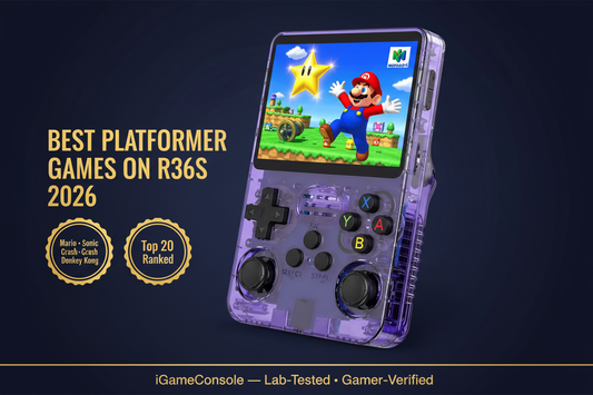 Best platformer games on R36S 2026 Super Mario 64 Sonic Crash Bandicoot Donkey Kong top 20 iGameConsole