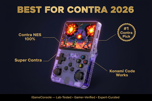 Best retro handheld for Contra 2026 — Contra NES Konami Code 30 lives R36S by iGameConsole