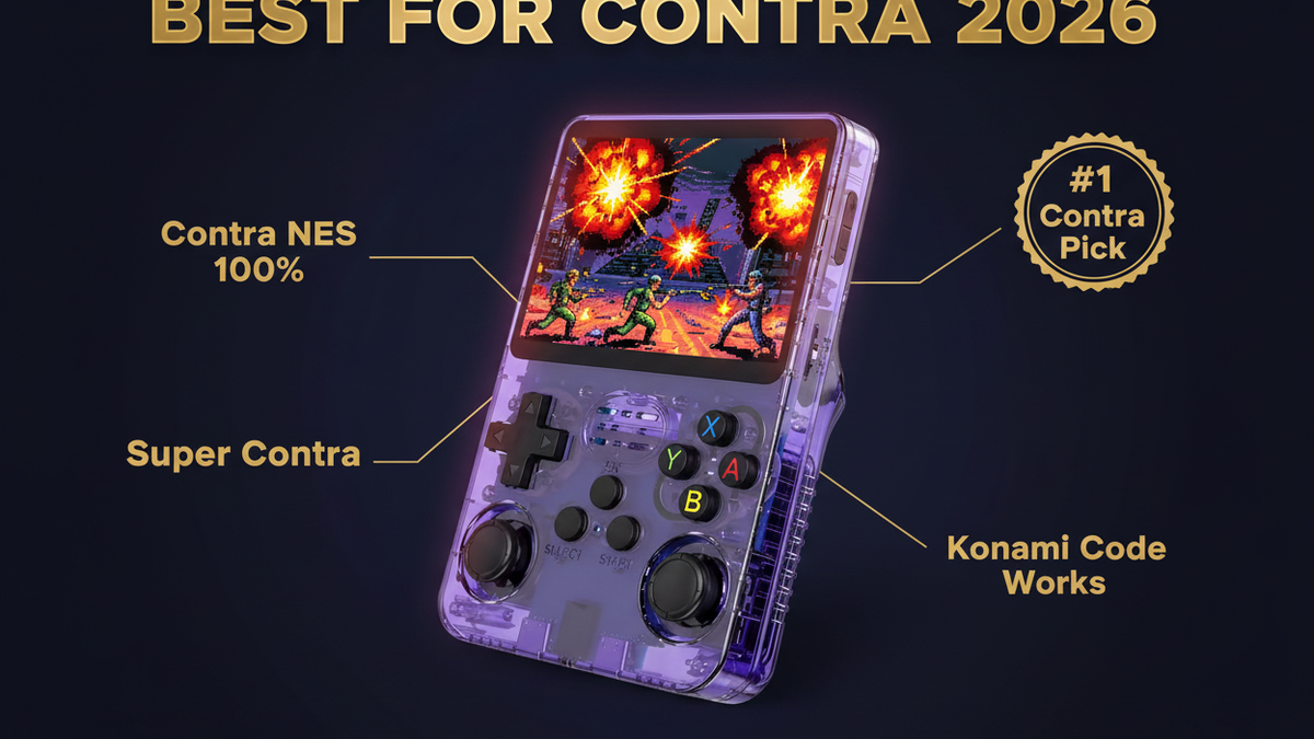 Best retro handheld for Contra 2026 — Contra NES Konami Code 30 lives R36S by iGameConsole