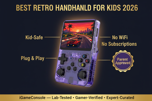 Best retro handheld for kids 2026 — safe no WiFi no subscriptions R36S by iGameConsole