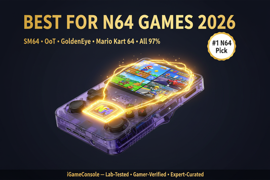 Best retro handheld for N64 games 2026 — SM64 OoT GoldenEye Mario Kart 64 R36S by iGameConsole
