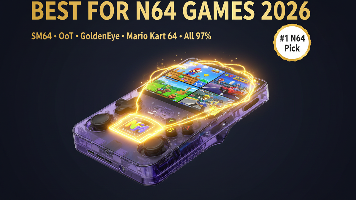 Best retro handheld for N64 games 2026 — SM64 OoT GoldenEye Mario Kart 64 R36S by iGameConsole