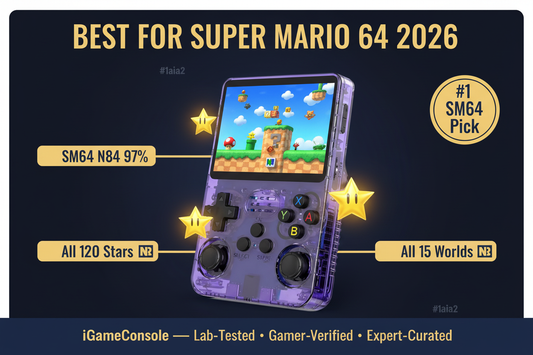 Best retro handheld for Super Mario 64 2026 — SM64 120 stars N64 R36S by iGameConsole