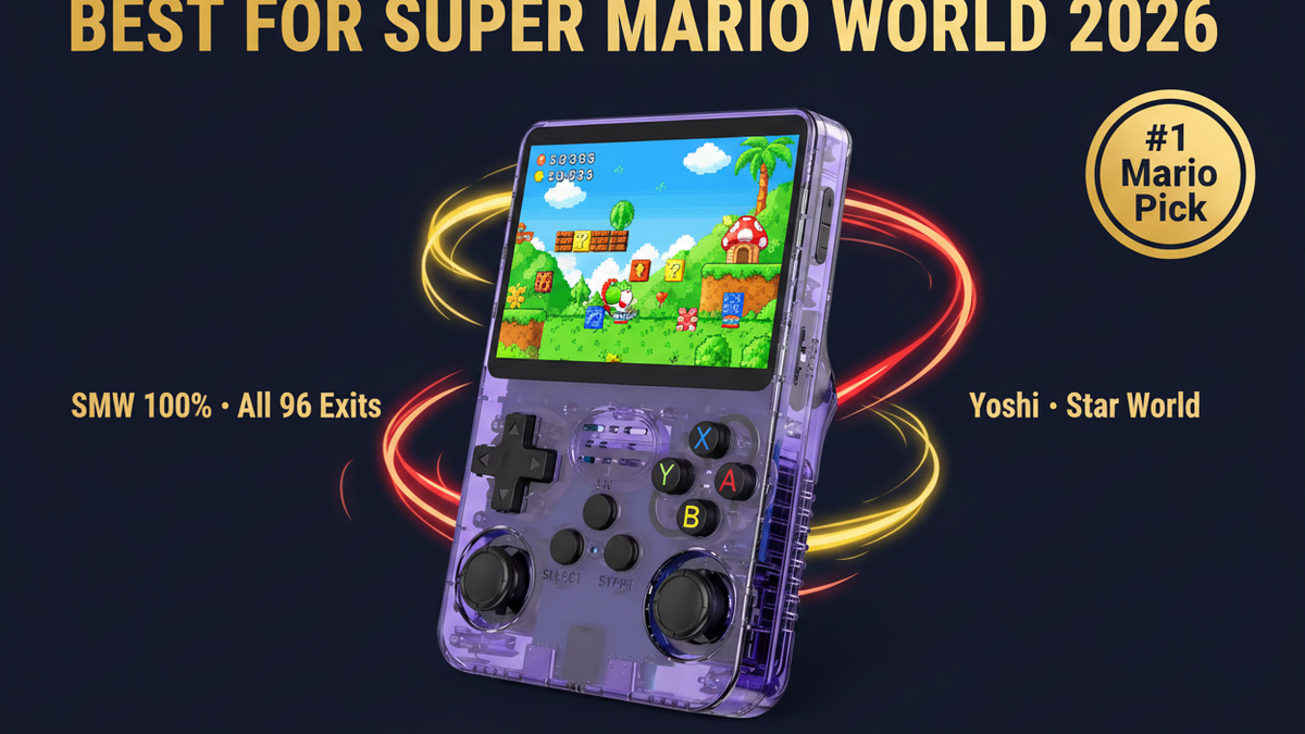 Best retro handheld for Super Mario World 2026 — SMW 96 exits Yoshi SNES R36S by iGameConsole