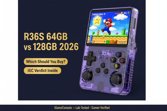 R36S 64GB vs 128GB 2026 which to buy comparison storage games preloaded iGC verdict iGameConsole