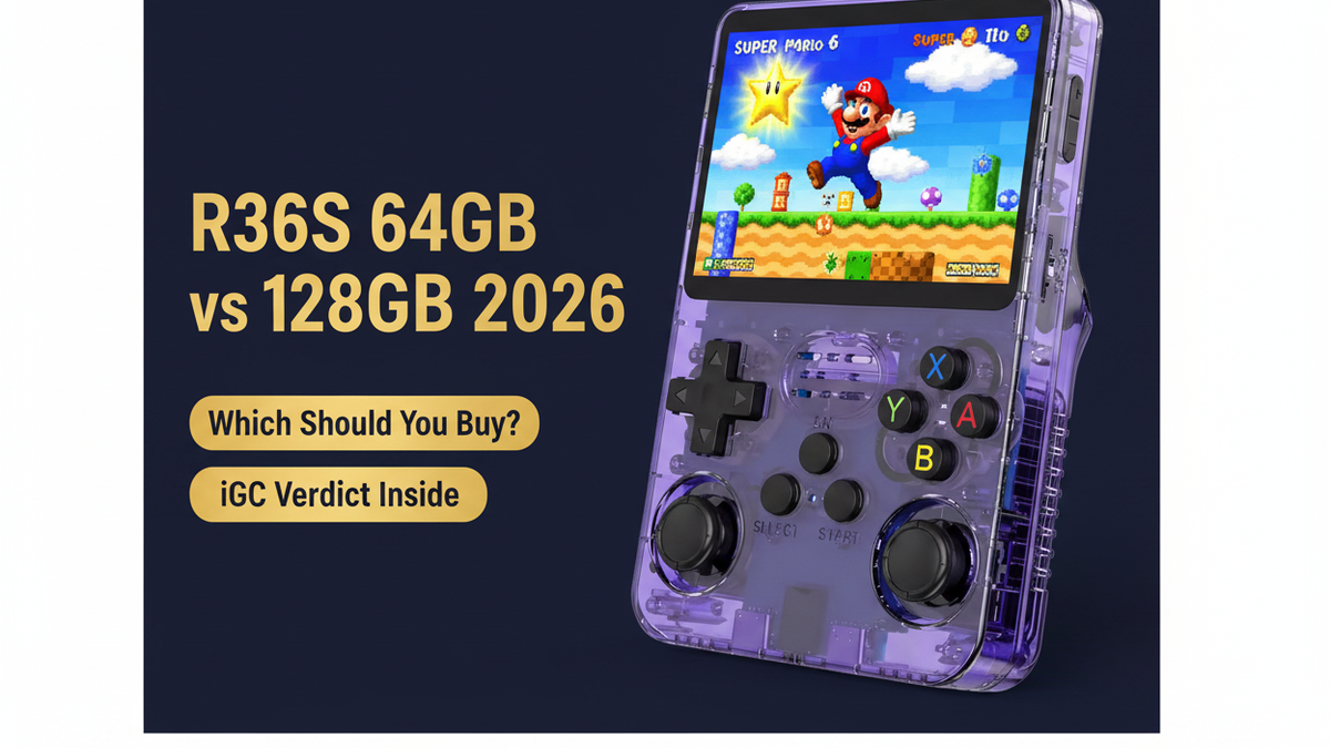 R36S 64GB vs 128GB 2026 which to buy comparison storage games preloaded iGC verdict iGameConsole