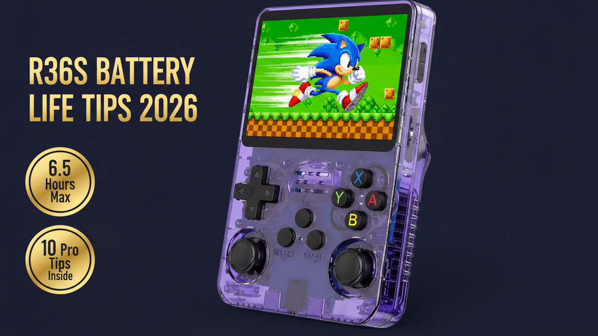 R36S battery life tips 2026 get 6.5 hours brightness headphones GBA SNES power bank optimization iGameConsole