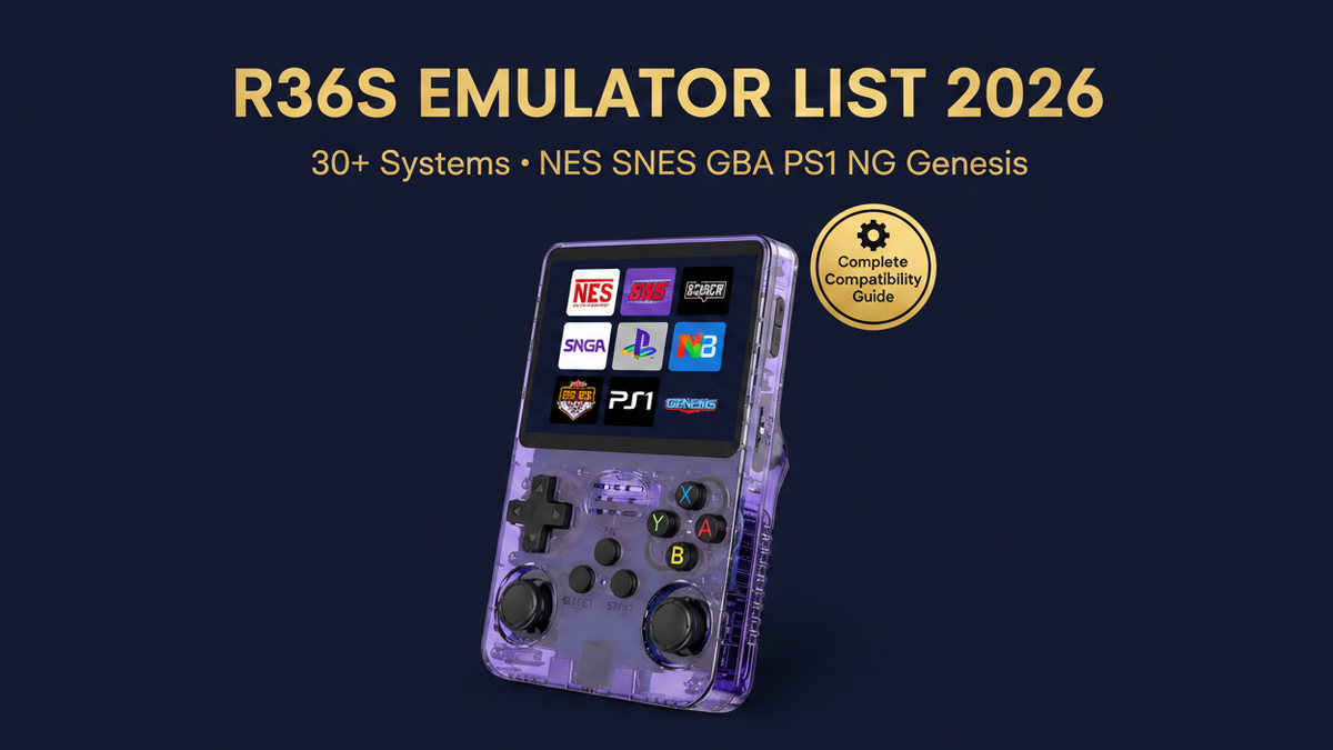 R36S complete emulator list 2026 — 30+ systems NES SNES PS1 N64 by iGameConsole