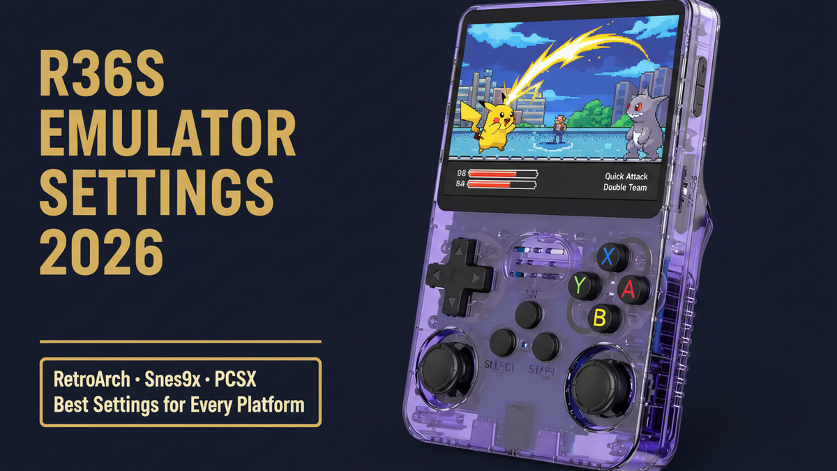 R36S emulator settings guide 2026 RetroArch GBA SNES PS1 N64 best settings save states fast forward iGameConsole