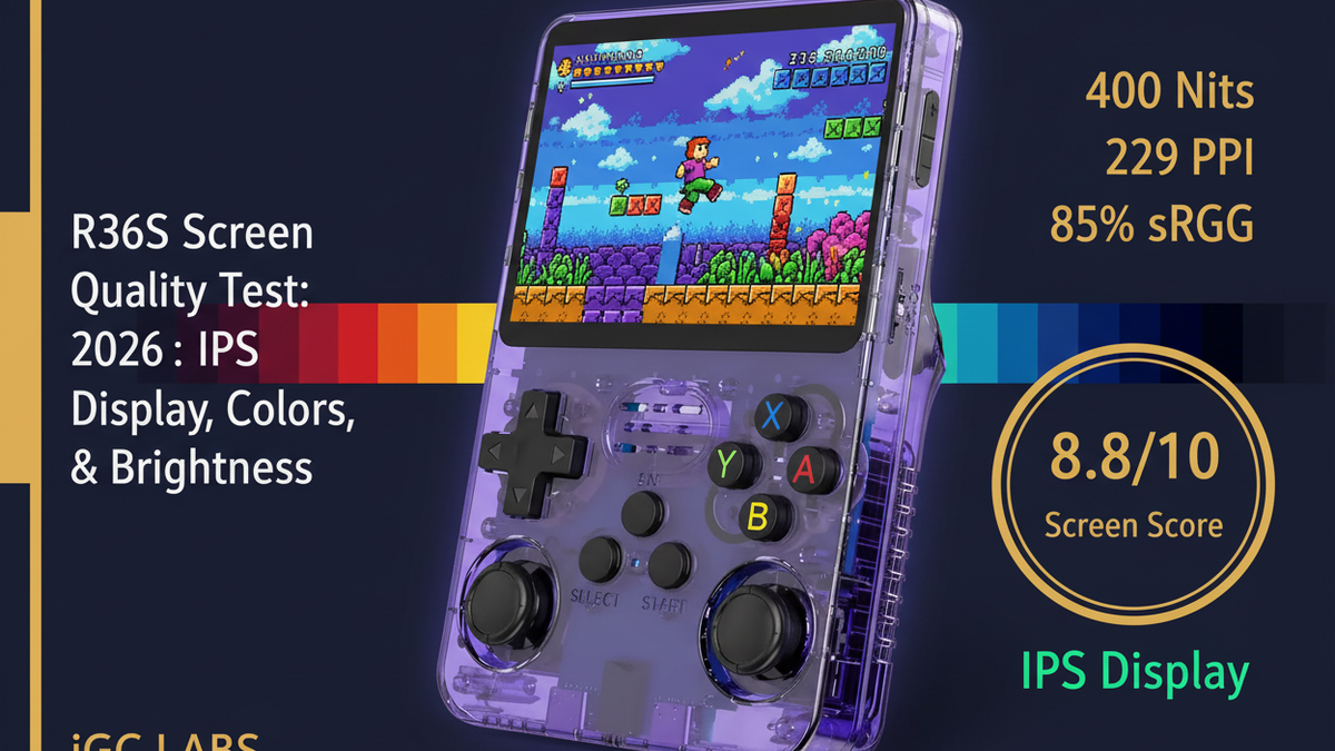 R36S Screen Quality Test 2026: IPS Display, Colors & Brightness — iGC Lab