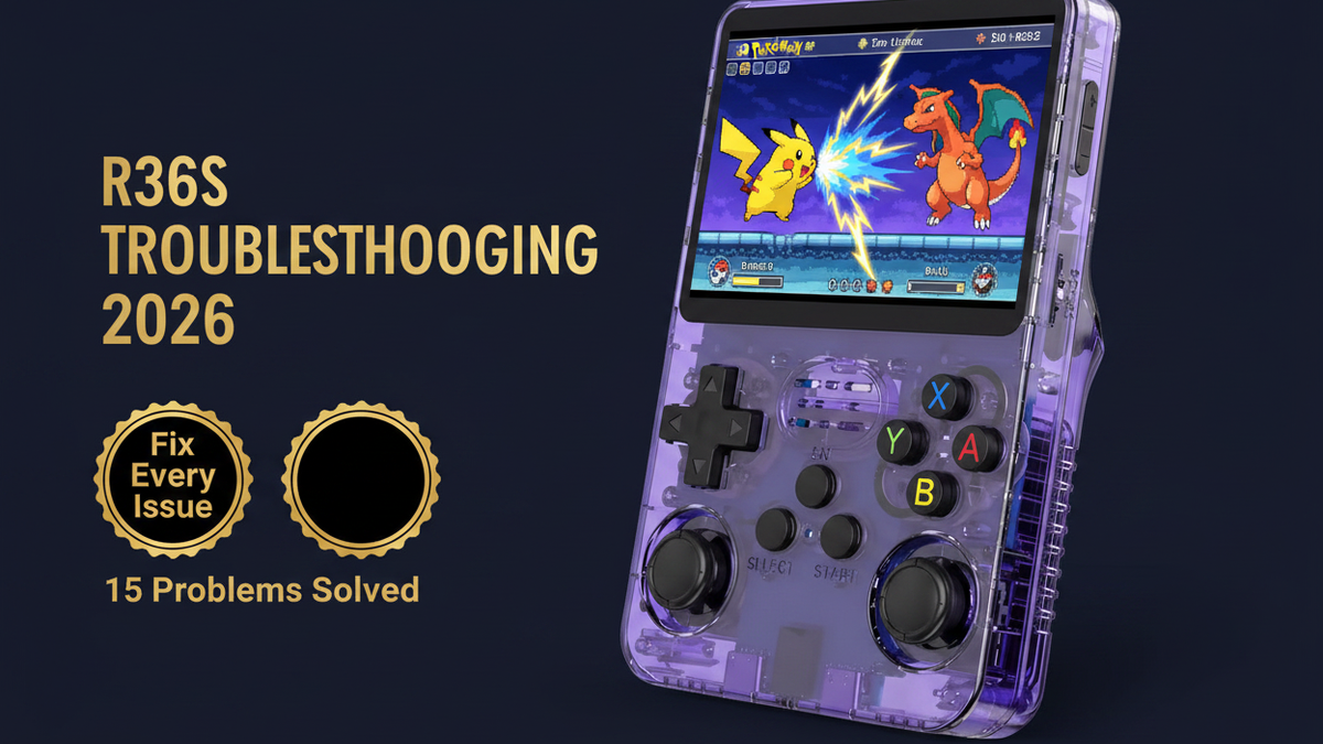 R36S troubleshooting guide 2026 fix wont turn on black screen no sound slow games buttons microSD iGameConsole
