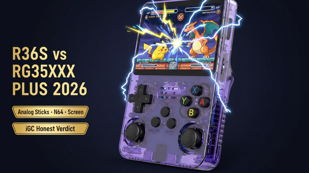 R36S vs Anbernic RG35XX Plus 2026 analog sticks N64 WiFi comparison iGameConsole