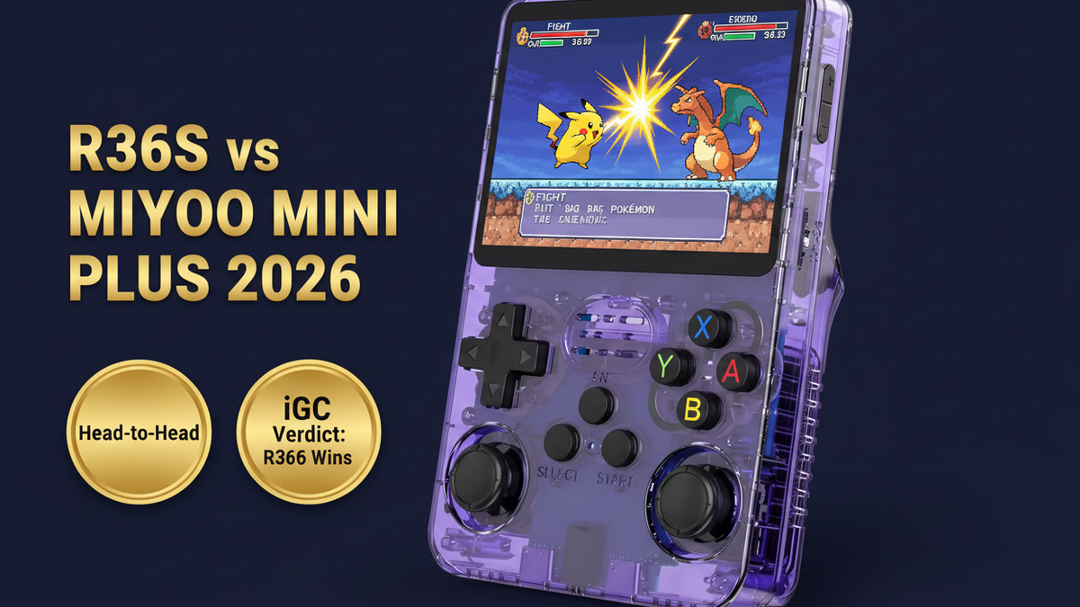 R36S vs Miyoo Mini Plus 2026 comparison analog sticks N64 PS1 price iGC verdict iGameConsole