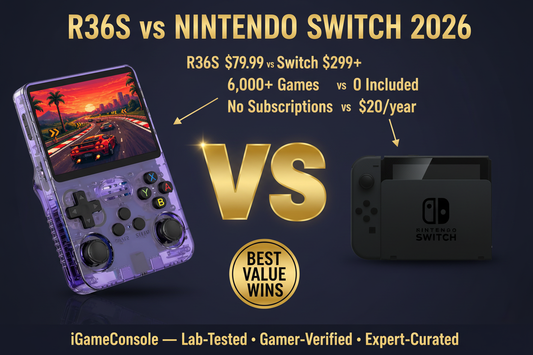 R36S vs Nintendo Switch 2026 — $79.99 vs $299 retro gaming value comparison by iGameConsole