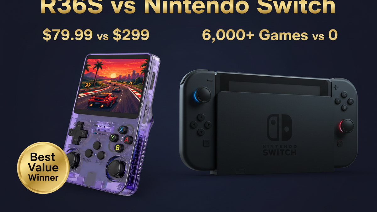 R36S vs Nintendo Switch 2026 comparison — best retro value by iGameConsole