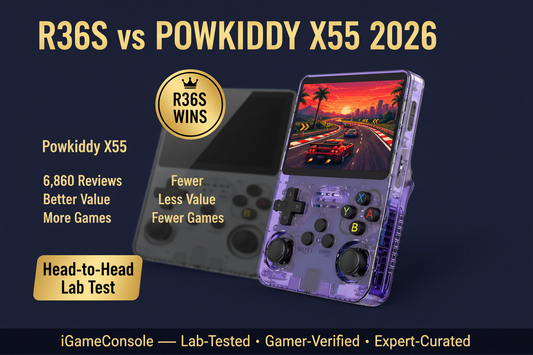 R36S vs Powkiddy X55 2026 comparison — R36S wins by iGameConsole