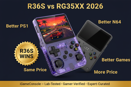 R36S vs RG35XX 2026 comparison — R36S wins PS1 N64 dual sticks by iGameConsole