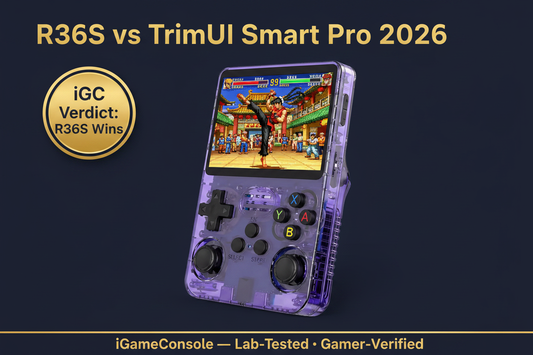 R36S vs TrimUI Smart Pro 2026 comparison dual analog sticks preloaded games price iGC verdict iGameConsole