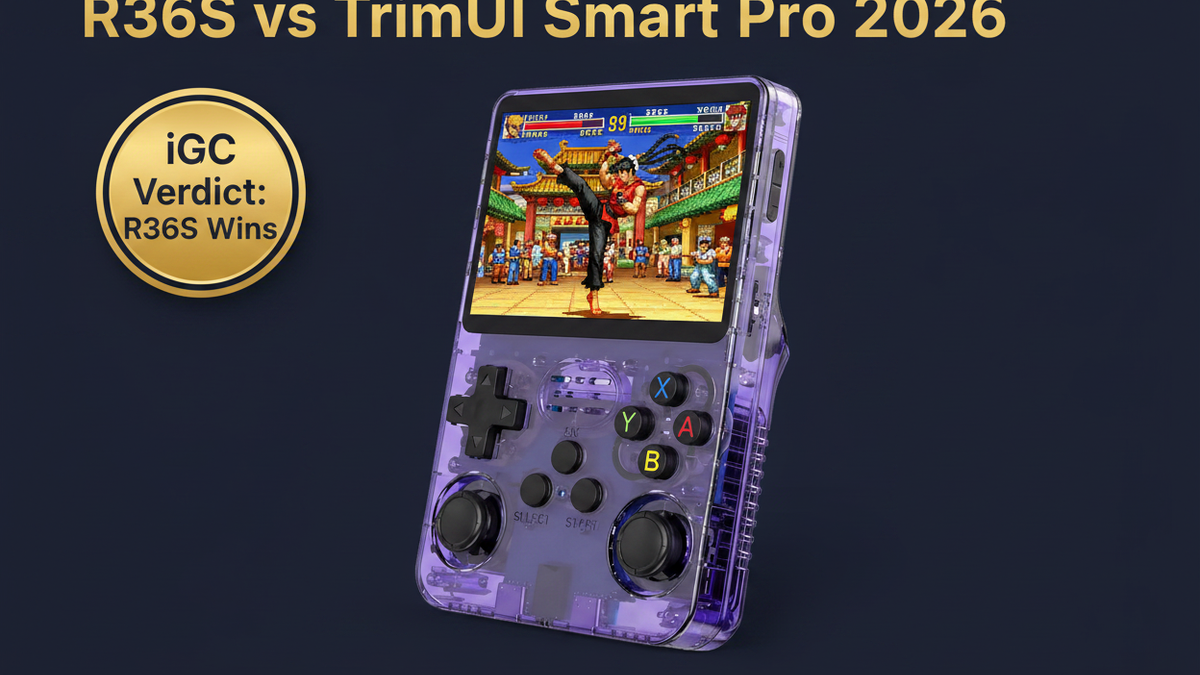 R36S vs TrimUI Smart Pro 2026 comparison dual analog sticks preloaded games price iGC verdict iGameConsole