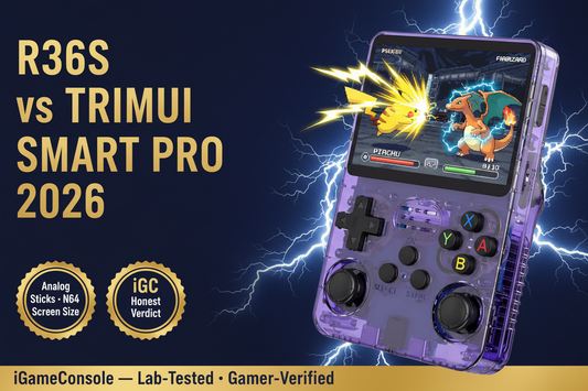 R36S vs TrimUI Smart Pro 2026 analog sticks N64 screen size WiFi comparison iGameConsole