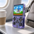 R36S Purple Console on Airplane — Sonic Green Hill Zone