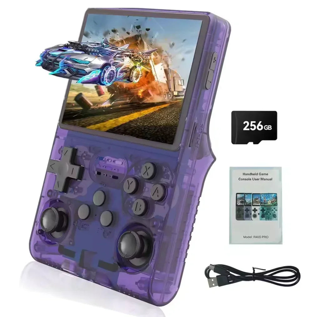 FLLBW R40S Rro Retro Handheld Video Game Console 3.5 Inch IPS Screen Pocket Video Player 30000+ Games 256GB
