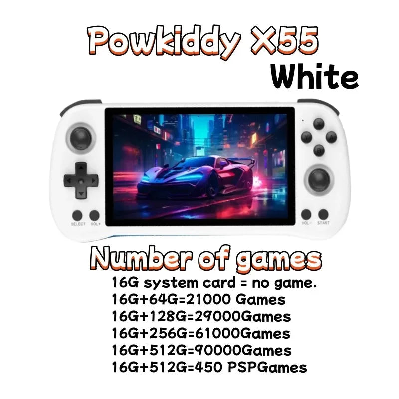 POWKIDDY X55 Handheld Game Console 5.5 INCH IPS Screen RK3566 Open-Source Linux System 4000 MAh TV HDMI LPDDR4X 512G PSP