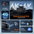 【New】70mai Dash Cam A900 Dual 4K Dual HDR f/1.55 Aperture Supercapacitor Wi-Fi 6 GPS Max 512GB 4G LTE Cloud Car DVR 70mai A900