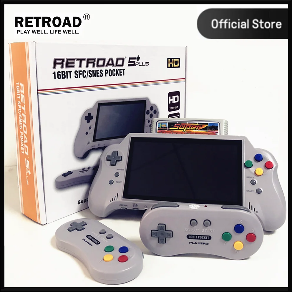 16BIT HD ULTRA SNES POCKET RETROAD 5PLUS Video Game Console Handheld Player 7inch Big Screem 2.4G Wireless Controllers