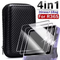 4 IN 1 For R36S Case+Screen Protector Tempered Glass Film Travel Carrying Storage Bag For Anbernic R36S Game Console Accessories