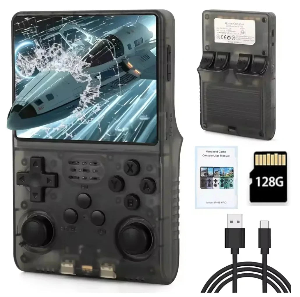 R40S Pro Retro Gaming Console 3.5-Inch IPS Screen,30000+ HD Games Handheld Game Console,3800mAh Rechargeable with 128GB TF Card