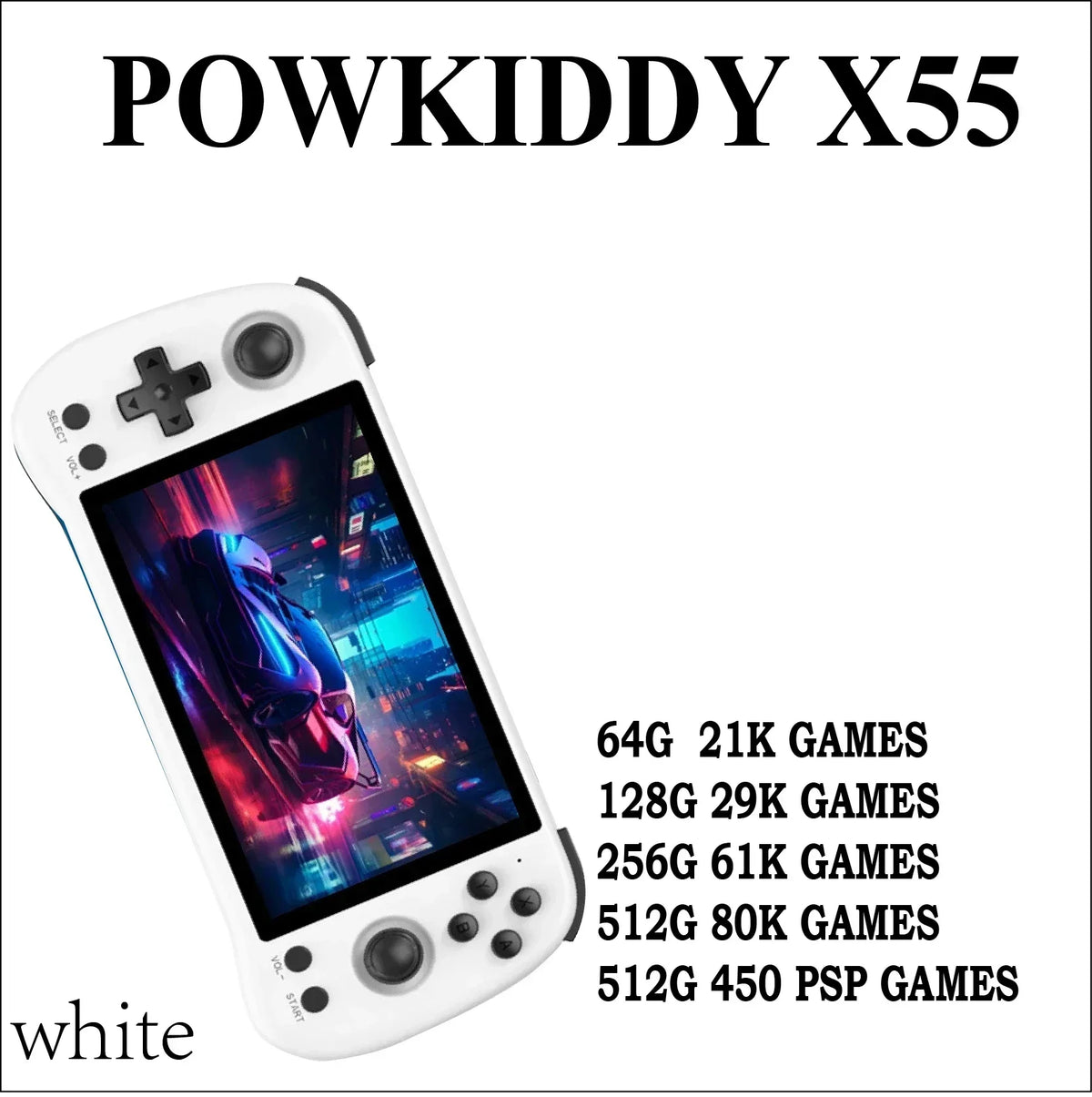 POWKIDDY X55 5.5INCH IPS Screen Retro Handheld Game Console  Linux System OpenSource RK3566 Video Game HD 512G PSP Games Gifts