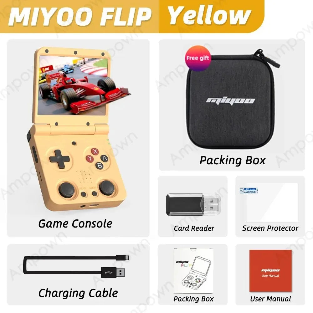 MIYOO Flip V2 Handheld Game Console Players 3.5''IPS Screen Linux System Onion OS Video Game Machine for On-the-Go Entertainment Gamer Gift Gaming