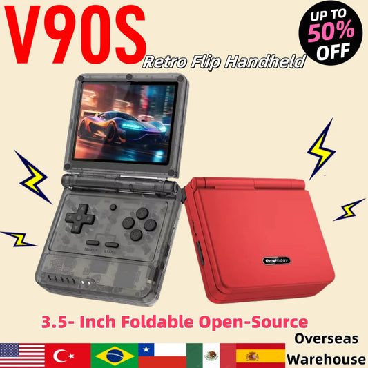 iGameConsole POWKIDDY V90S Best Premium Retro Handheld Console 2026 | 10000 Preloaded GBA SNES PS1 Games Plug and Play | Back to School Gift for Kids Adults Dad | Linux 64GB Emulator Console | Nostalgic Classic Gaming Childhood Memories