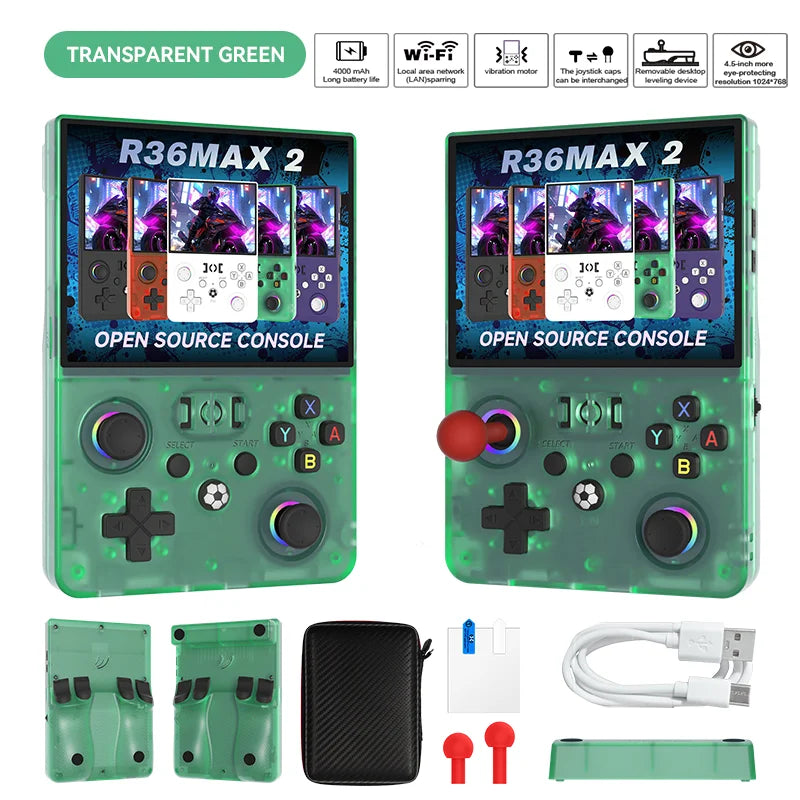R36MAXⅡ 2026 Newest  4.5 Inch Retro Handheld Game Console 1024x768 IPS HD Screen Portable Open Source Linux System with 2*Joys