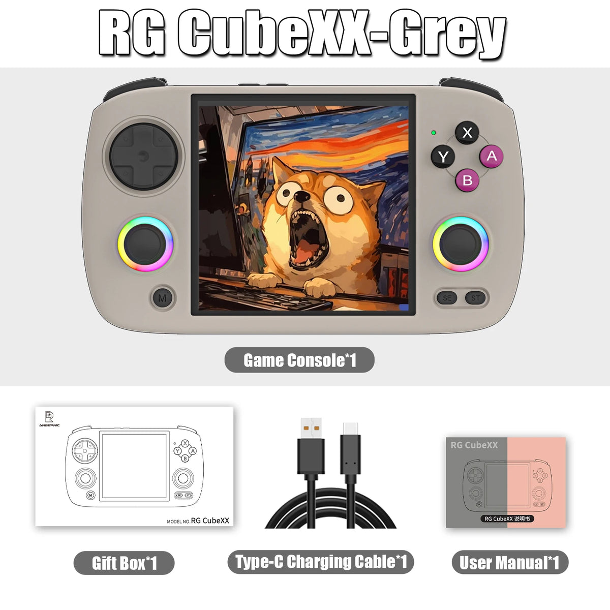 Anbernic RG CubeXX Retro Handheld Game Console 3.95 Inch IPS Screen 64 Bit Linux System With RGB Joystick Lighting HDMI-Support