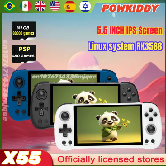 iGameConsole POWKIDDY X55 Best Retro Handheld Gaming Console 2026 | 90000 Preloaded GBA SNES PS1 Games Plug and Play | Back to School Gift for Kids Adults Dad | 5.5 Inch IPS Linux 64GB Emulator Console | Nostalgic Classic Gaming Childhood Memories