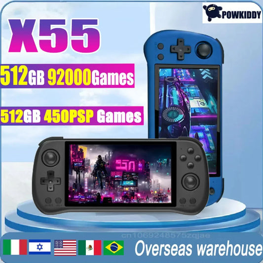 iGameConsole POWKIDDY X55 Best Retro Handheld Gaming Console 2026 | 10000 Preloaded GBA SNES PS1 Games Plug and Play | Back to School Gift for Kids Adults Dad | 5.5 Inch IPS Linux 64GB Emulator Console | Nostalgic Classic Gaming Childhood Memories