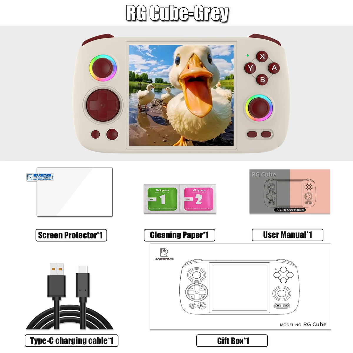Anbernic RG Cube Retro Handheld Game Console 64bit Android 13 Unisoc T820 3.95 Inch IPS Screen Hall Joystick RGB Lighting Effect