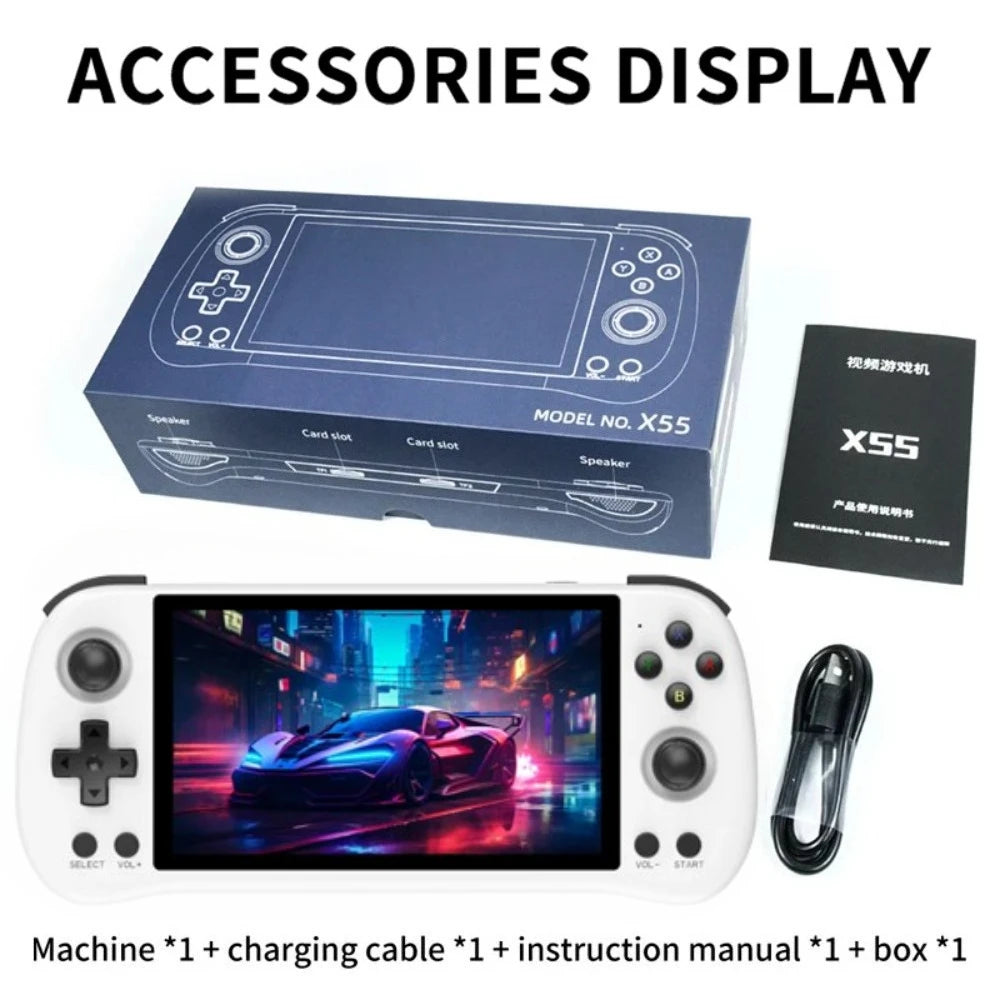 Powkiddy X55 Retro Handheld Game Console 5.5 Inch HD Portable WiFi Gaming Console for Kids Adults RK3566 Open Source Emulators