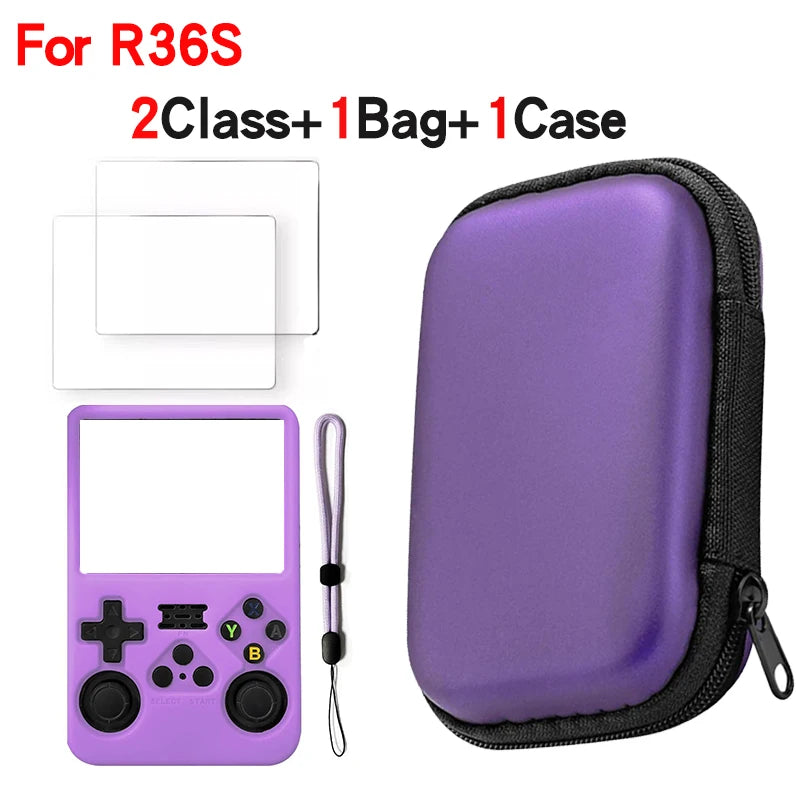 For R36S/R35XX Game Console Storage Bag EVA Hard Portable Protective Case Accessories R36S Silicone Cover, Screen Protector Film