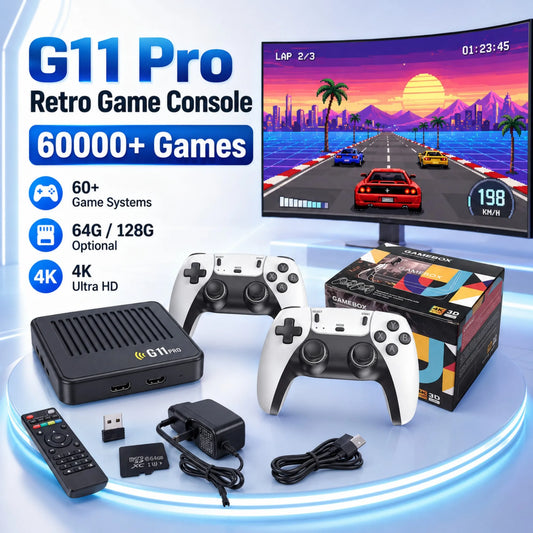 2026 G11 Pro Game Box 4K HD TV Game Stick 2.4G Wireless Dual Controller Retro Games 40000+ 128G 64G Home Game Play Gift for Game