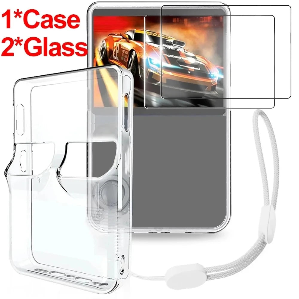 Transparent Case+Glass for R36S Game Console Protector Kit Clear Soft Silicone Anti-Scratch Case Tempered Glass Screen Protector