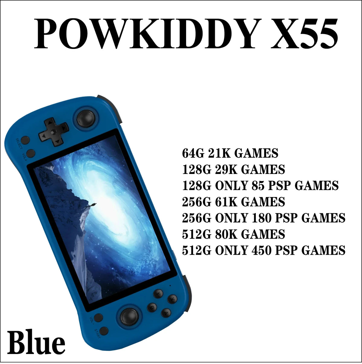 POWKIDDY X55 Retro Handheld Game Console Video Game Consoles 5.5-inch IPS Screen Support Open Source PSP GAMES Children's Gifts