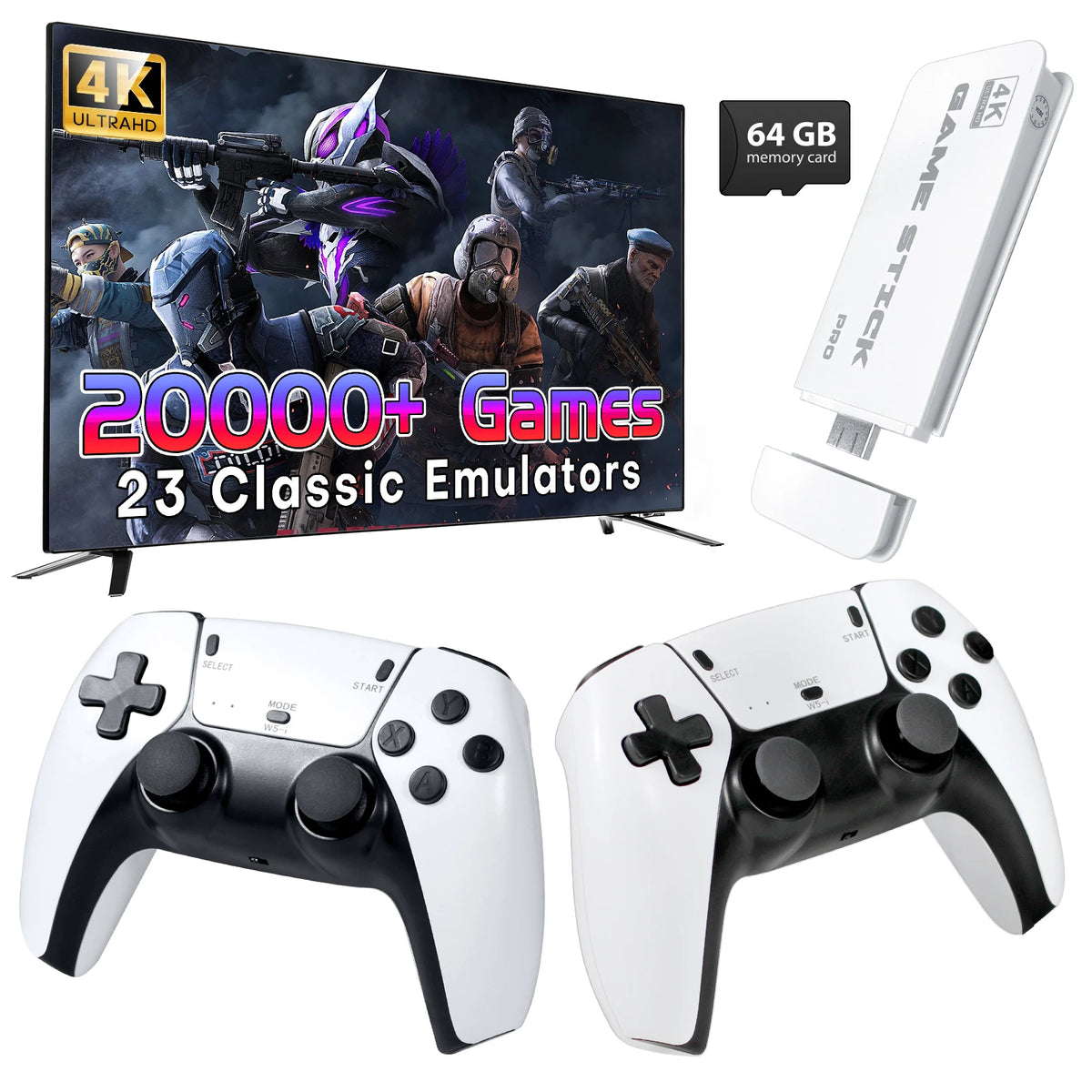2026 Upgraded Retro Gaming Console Stick, 20,000+ Retro Game Stick, 23 Emulators, Built-in Classic Video Games, 4K HD HDMI TV Game Stick Plug & Play Game Console for TV 2 Wireless