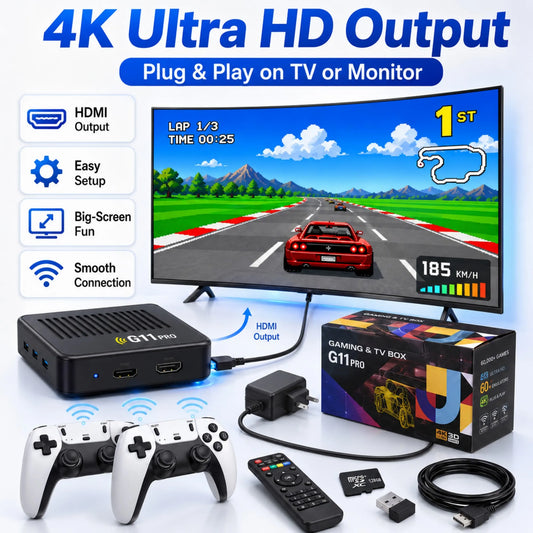 2026 G11 Pro Game Box 4K HD TV Game Stick 2.4G Wireless Dual Controller Retro Games 40000+ 128G 64G Home Game Play Gift for Game