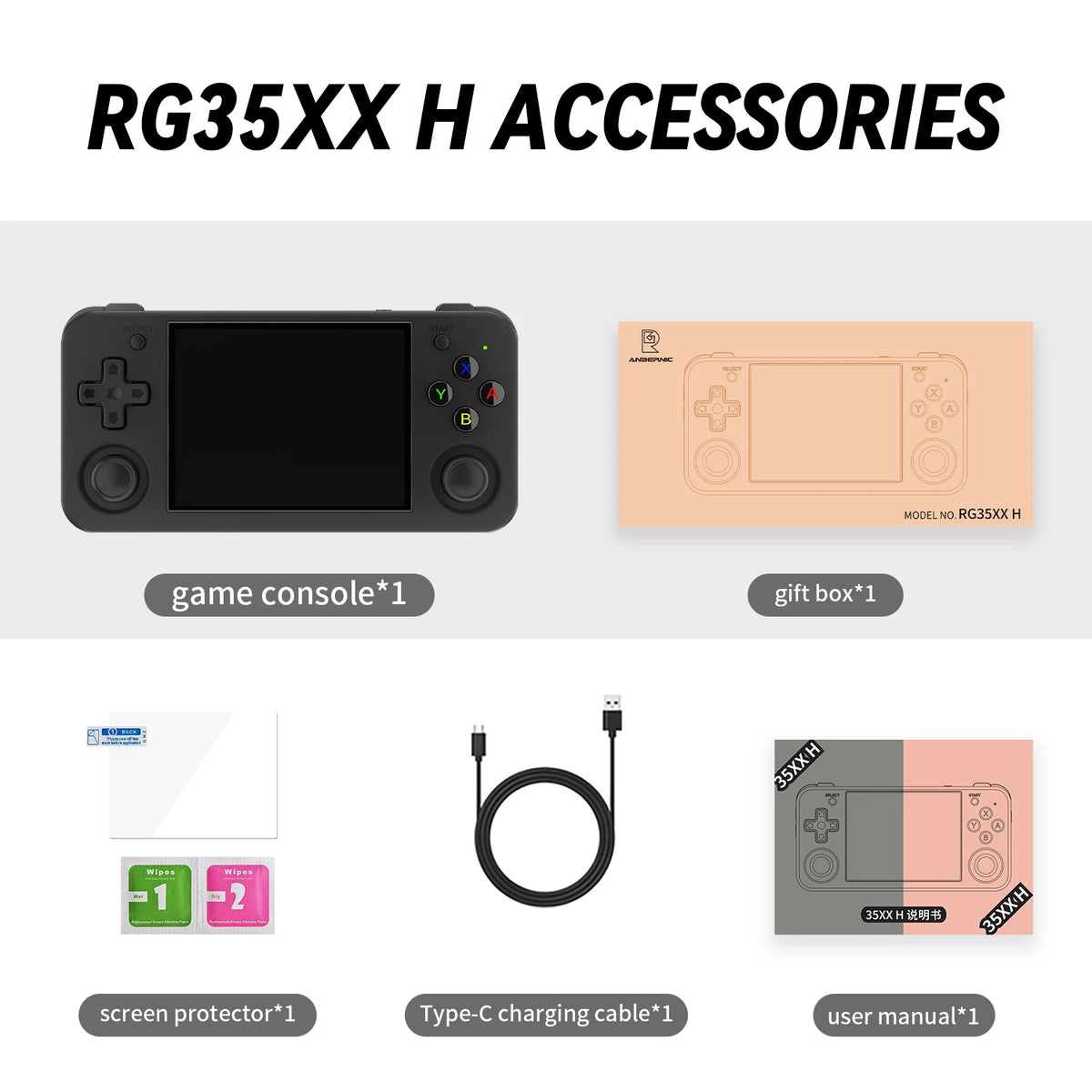 ANBERNIC RG35XX H Handheld Game Console 3.5''IPS Screen HDMI Output Linux System RG35XXH Retro Video Simulator Console Kids Gift