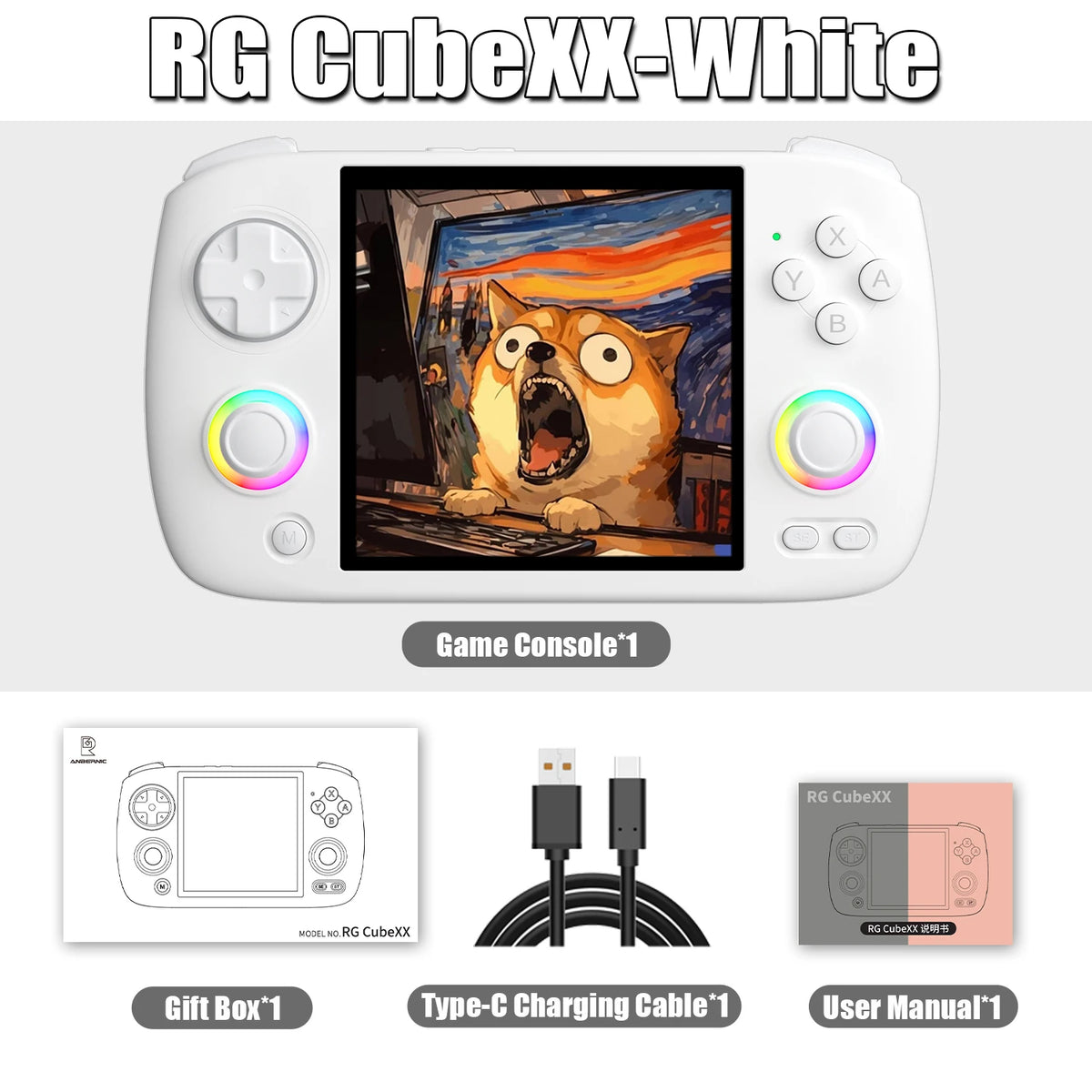 Anbernic RG CubeXX Retro Handheld Game Console 3.95 Inch IPS Screen 64 Bit Linux System With RGB Joystick Lighting HDMI-Support