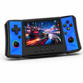 iGameConsole R50 Ultra H blue retro handheld game console shown as a standalone color option with a wide display, left D-pad, right ABXY buttons, dual RGB-ring joysticks, center control buttons, and an immersive racing game screen on a clean white background.